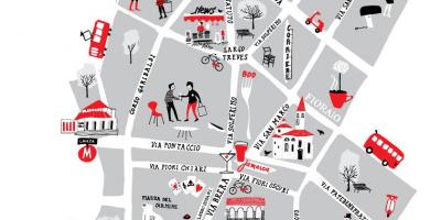 Kort over brera-kvarter i milano