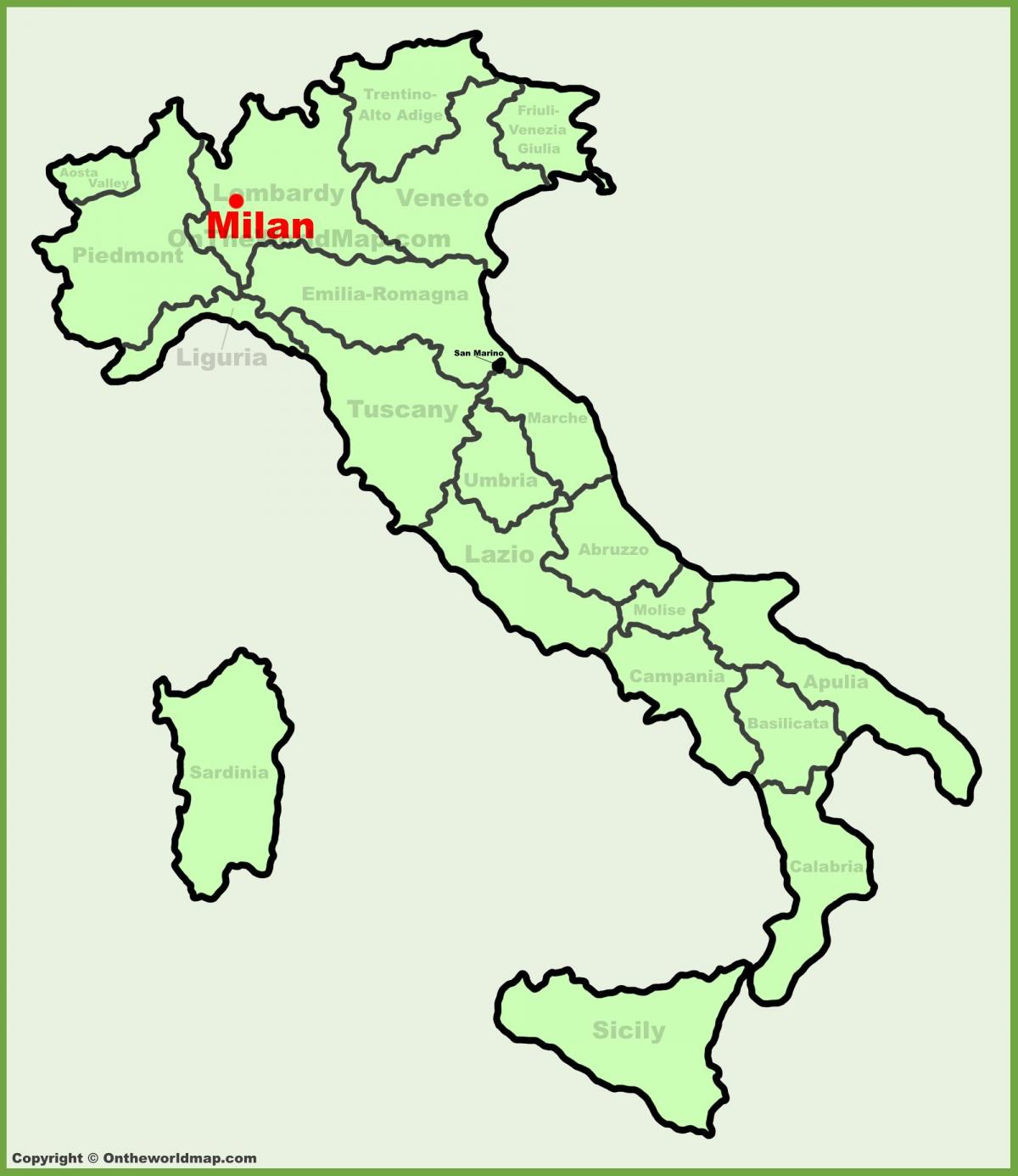 kort over italien, der viser, milano