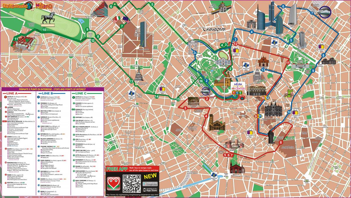 kort over milano bus rute