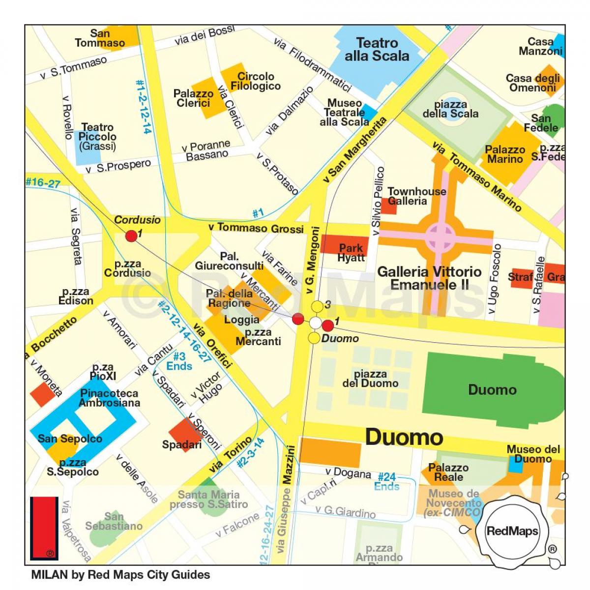 kort over milano shopping gade