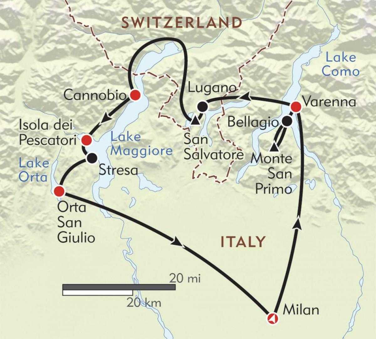 kort over milano søer